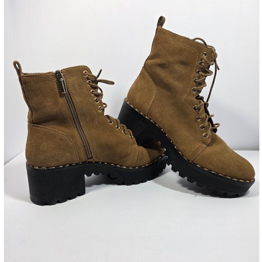 Vince Camuto Suede Combat Boots 8.5 Brown Lug Sole Platform Lace Up Ankle Boot